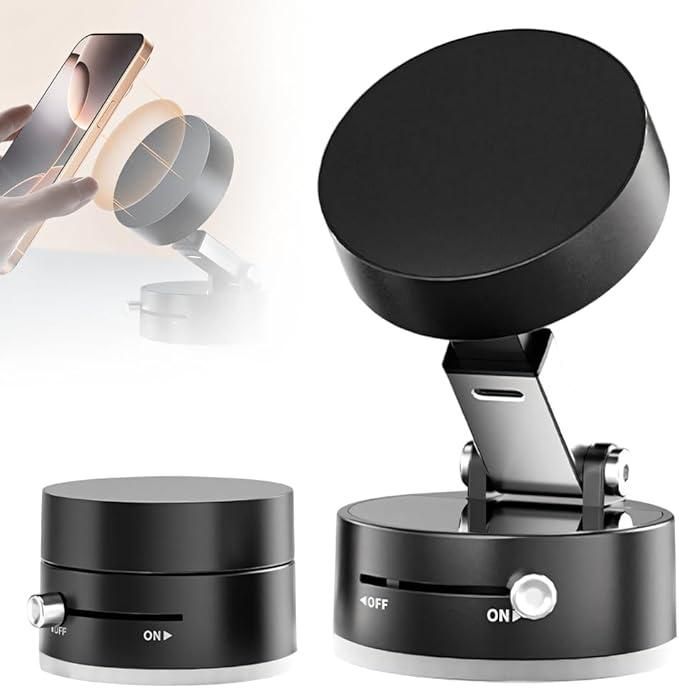 Vacuum Magnetic Suction Phone Holder | Foldable | 360° Rotatable | Double-Sided Magnetic Grip