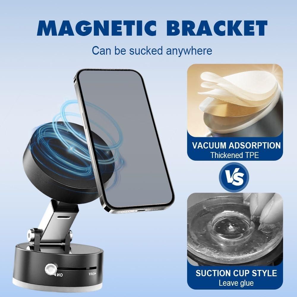 Vacuum Magnetic Suction Phone Holder | Foldable | 360° Rotatable | Double-Sided Magnetic Grip